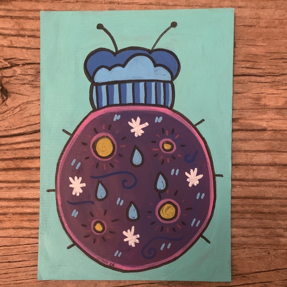Weather Bug Acrylic Painting 5x7” - Original Art - Maximalist- Pop Art
